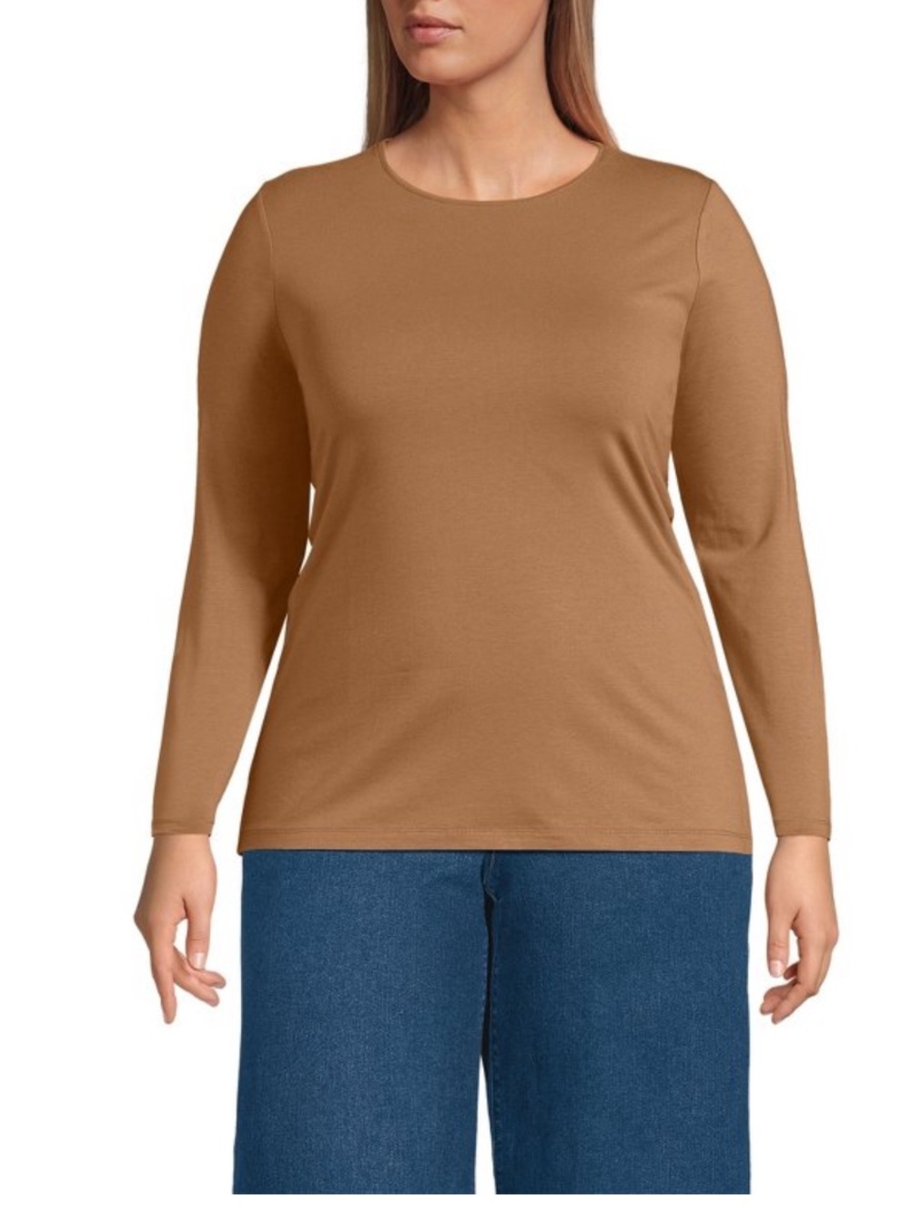 *NWT* Lands' End Supima Cotton Long Sleeve Crew Neck T-Shirt-Camel-Size 1X